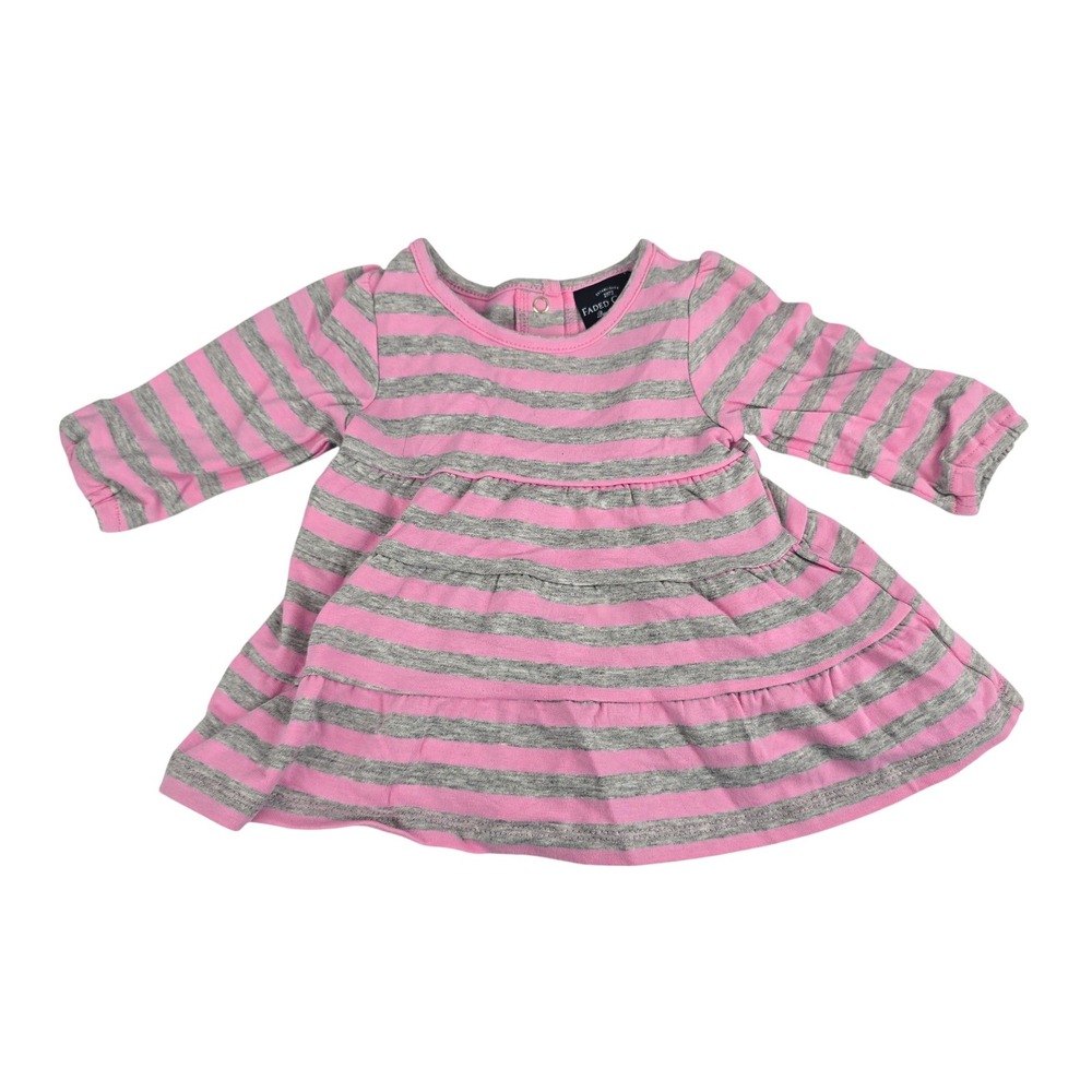 Baby Girl Clothes Faded Glory Newborn Pink Grey Striped Tiered Ruffle Dress VTG